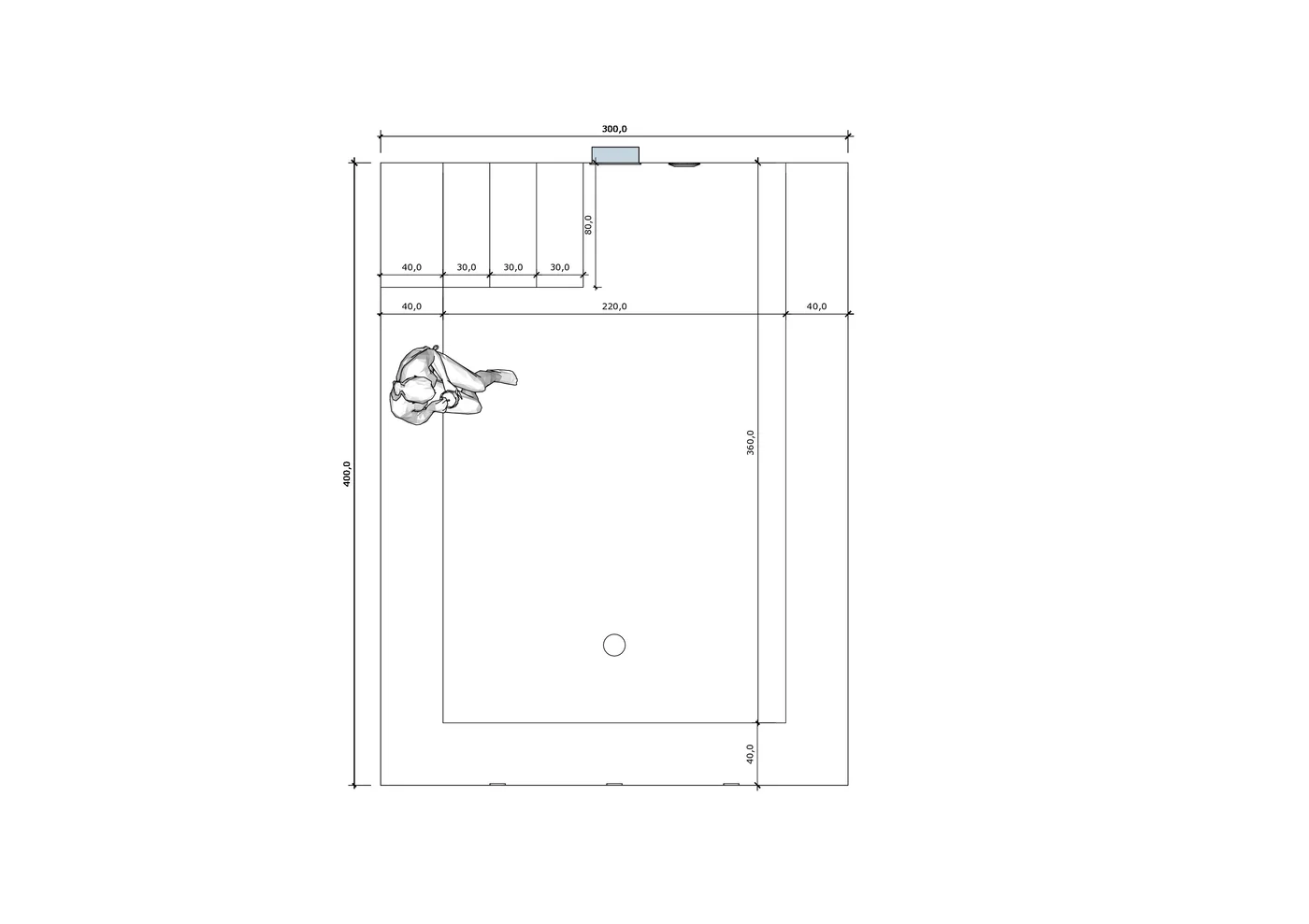 Rzut techniczny basenu 3×4 m — plan z wymiarami
